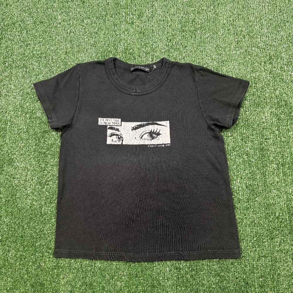 John Galt Graphic T Shirt Size M Black Cropped Short Sleeve Crew Neck Comic Tee